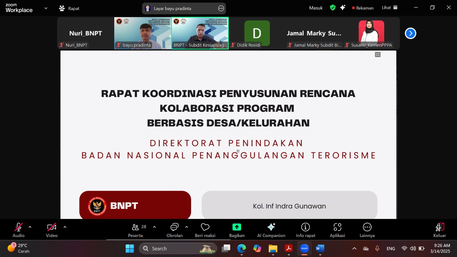BNPT LAKUKAN RAPAT KOORDINASI PENYUSUNAN RENCANA KOLABORASI PROGRAM BERBASIS DESA/KELURAHAN
