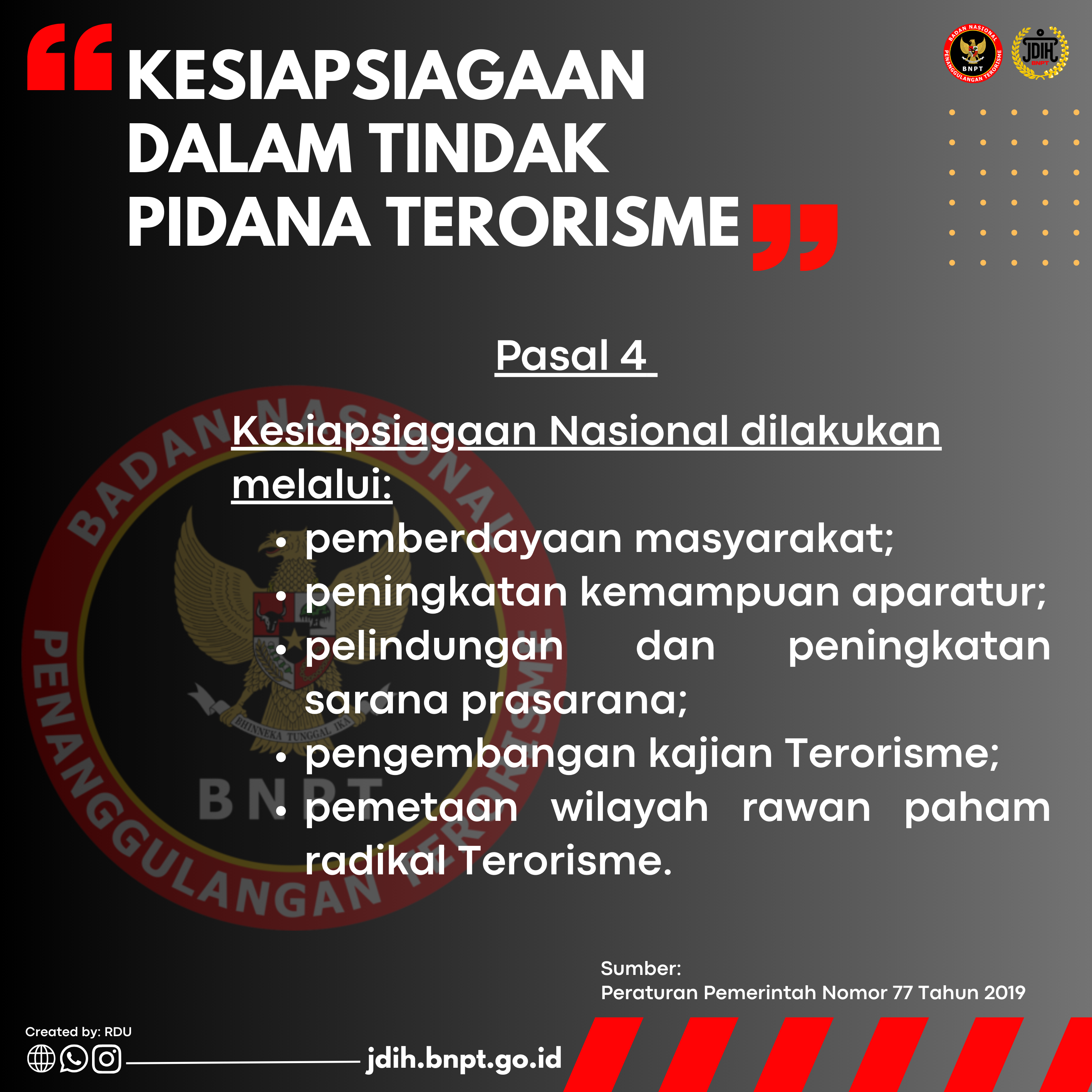 KESIAPSIAGAAN DALAM TINDAK PIDANA TERORISME DALAM PERATURAN PEMERINTAH NOMOR 77 TAHUN 2019