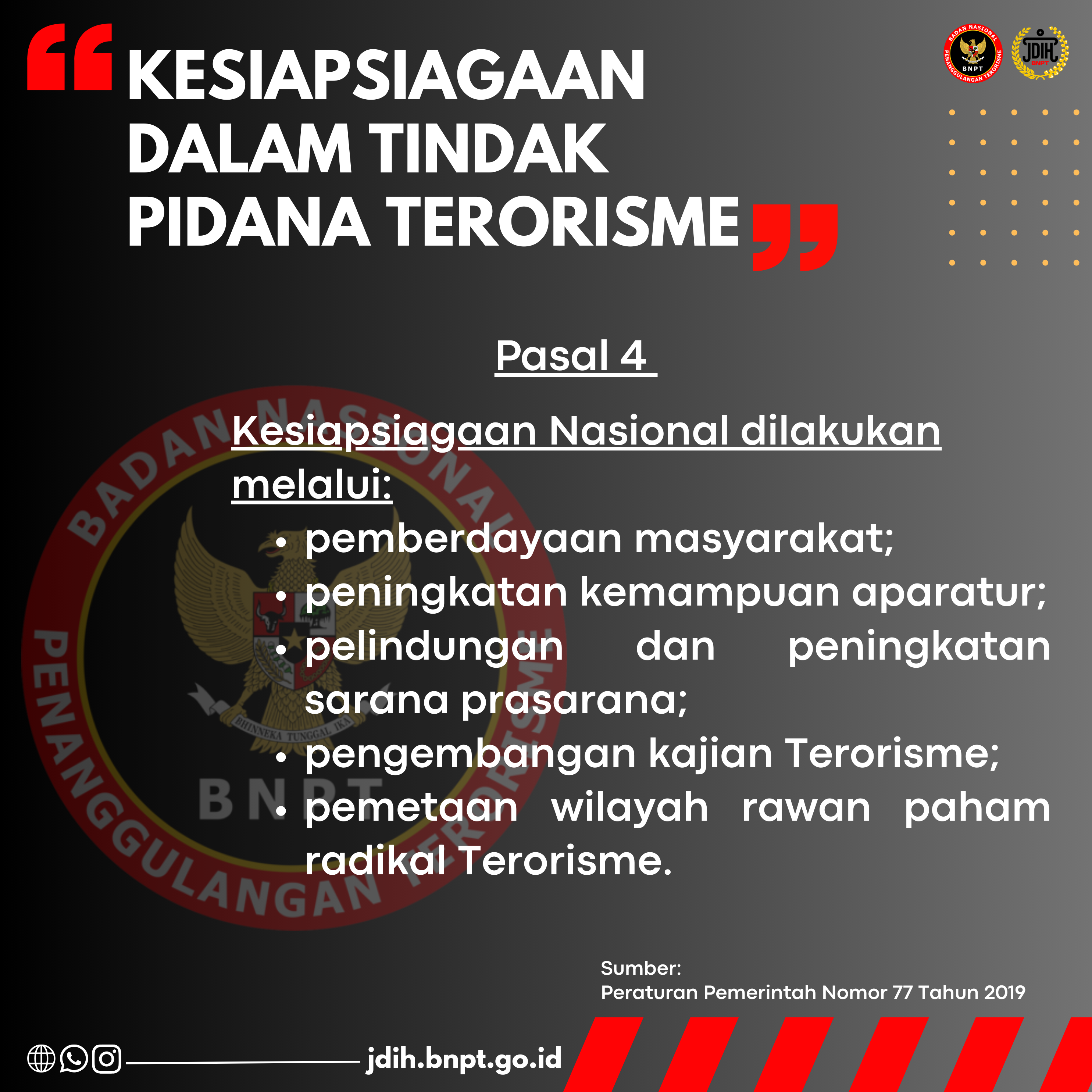 KESIAPSIAGAAN DALAM TINDAK PIDANA TERORISME DALAM PP 77 TAHUN 2019