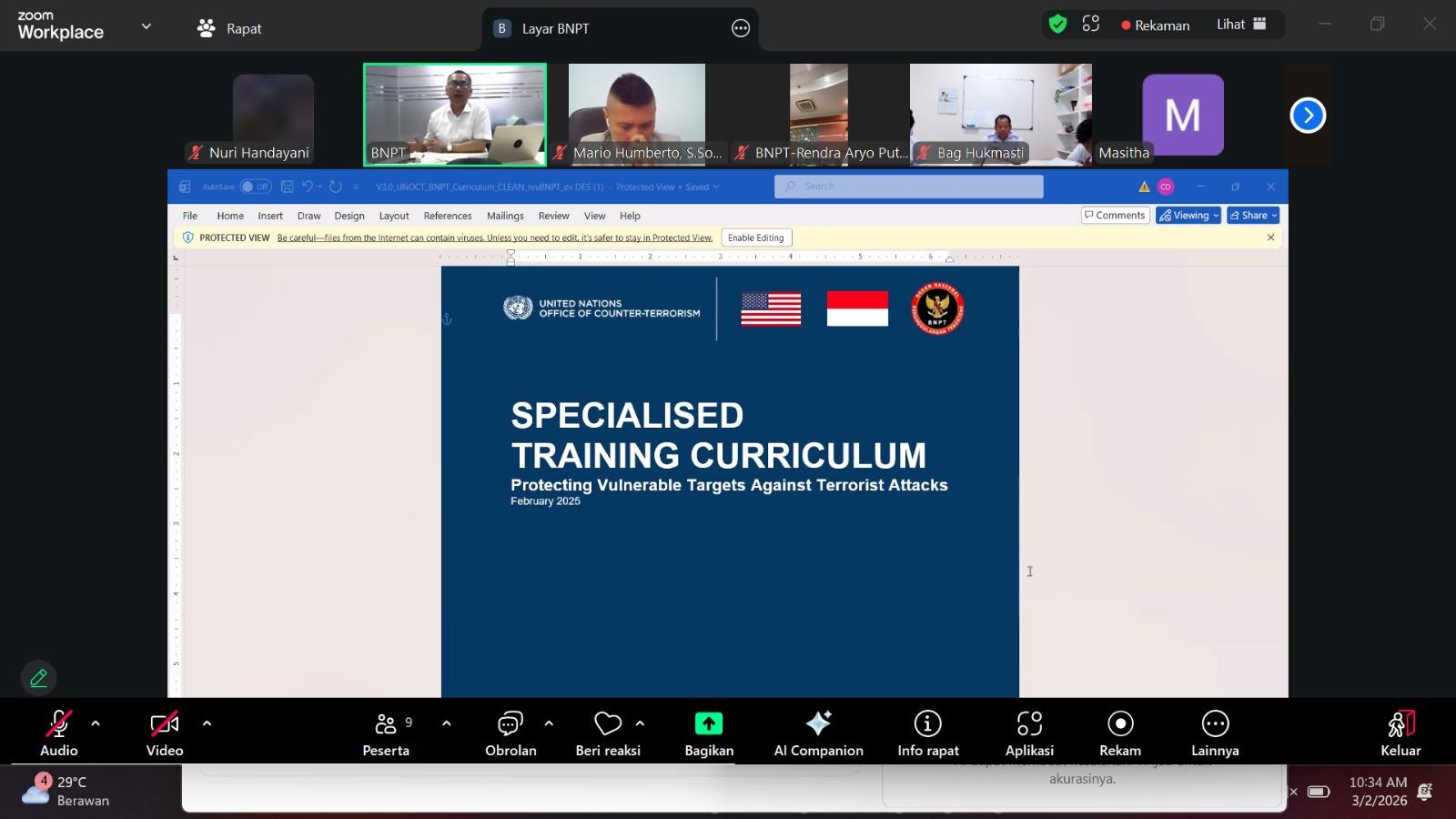 SUBBAGIAN HUKUM MENGHADIRI RAPAT TINDAK LANUT REKOMENDASI KEBIJAKAN KEMENKOPOLKAM SERTA SUBSTANSI KERJA SAMA REGIONAL DAN MULTILATERAL TERKAIT LAINNYA