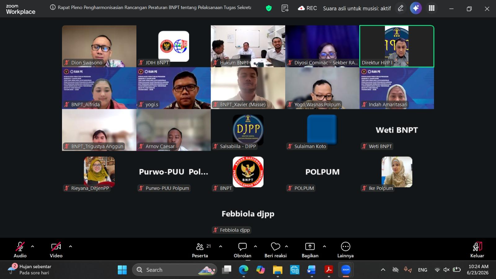 WUJUDKAN TATA KELOLA KOMPREHENSIF: BNPT GELAR RAPAT PLENO HARMONISASI RANCANGAN PERATURAN BNPT TENTANG PELAKSANAAN TUGAS SEKBER DAN PELAPORAN RAN PE